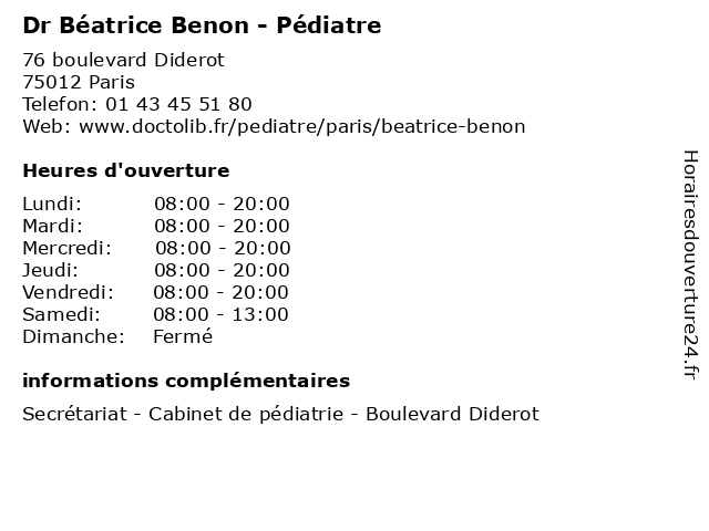 Horaires d ouverture Dr B atrice Benon P diatre 76